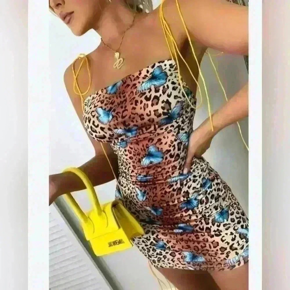 Daisy Daisy TV Tropics Cheetah Butterfly Mini Dress sz medium M - Picture 3 of 15
